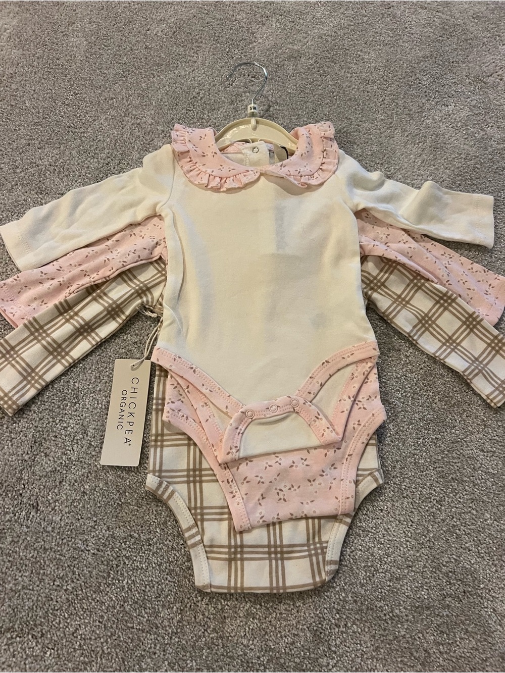 chick pea Cream & Pink Floral Collar Baby One-Piece Bodysuit Set